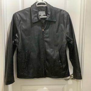 Men’s Vintage Collared Black Genuine Leather Jacket